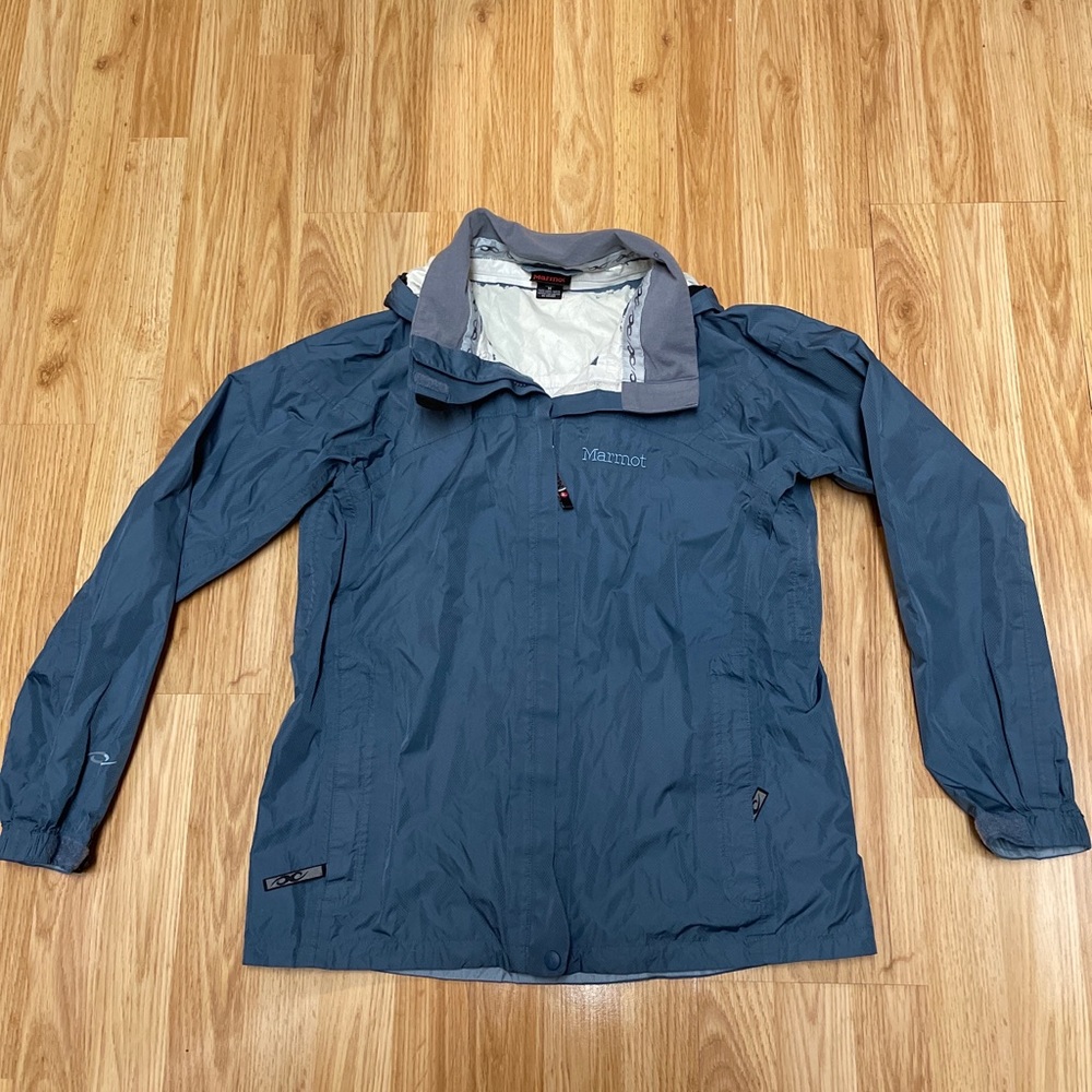 Marmot Women's M Full Zip Snap Hooded SoftShell Windbreaker Rain Jacket Gray